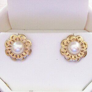 Vintage Faux Pearl Goldtone Stud Earrings
